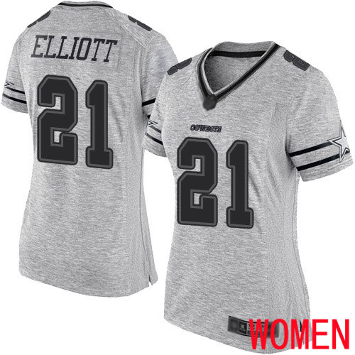 Women Dallas Cowboys Limited Gray Ezekiel Elliott #21 Gridiron II NFL Jersey->nfl t-shirts->Sports Accessory